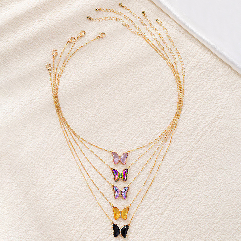 simple multicolor zircon butterfly necklace