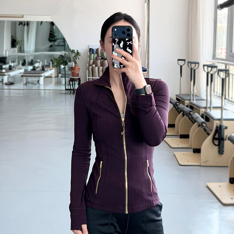 Same Style Yoga Wear for Women, Gold Zipper Top, Sports Jacket, Sun Protection, Fitness, Slimming, Stand-Up Collar Jacket 2026