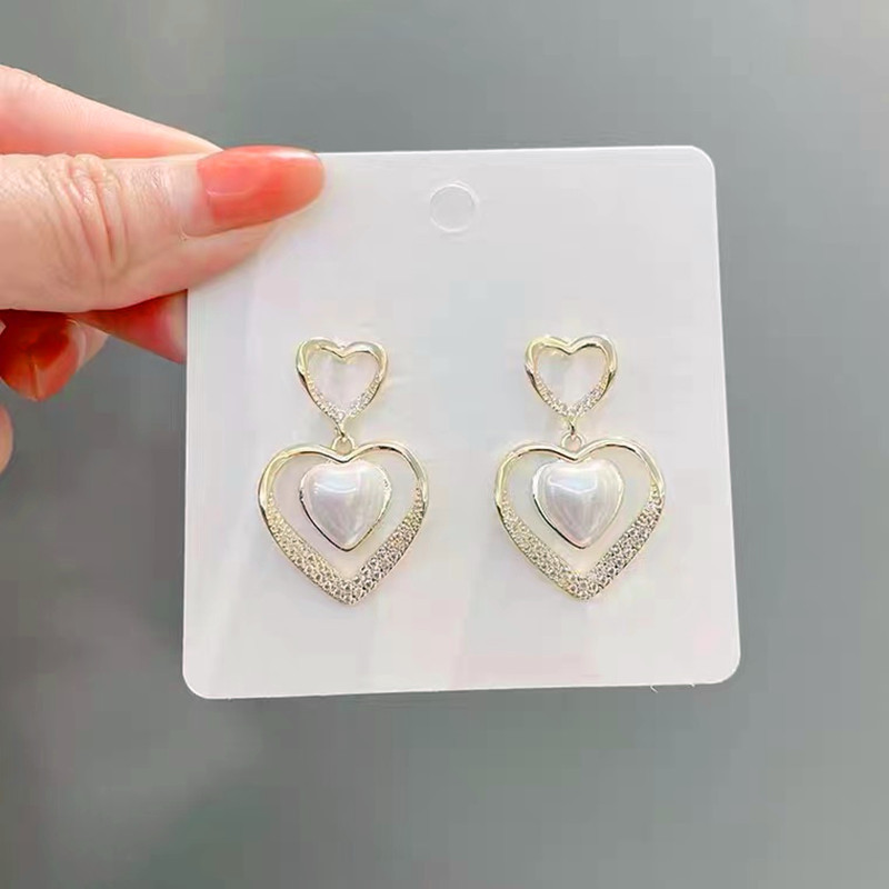 fashion threedimensional doublelayer heartshaped pearl alloy earringspicture5
