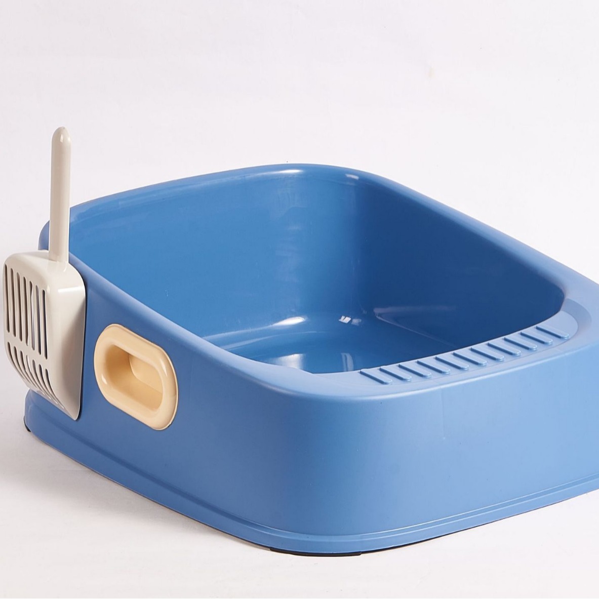 Caja de arena para gatos Manija de oreja de gran tamaño Inodoro de gato cuadrado Caja de arena para gatos de alta cubierta Caja de arena para gatos de estilo casero en stock al por mayor