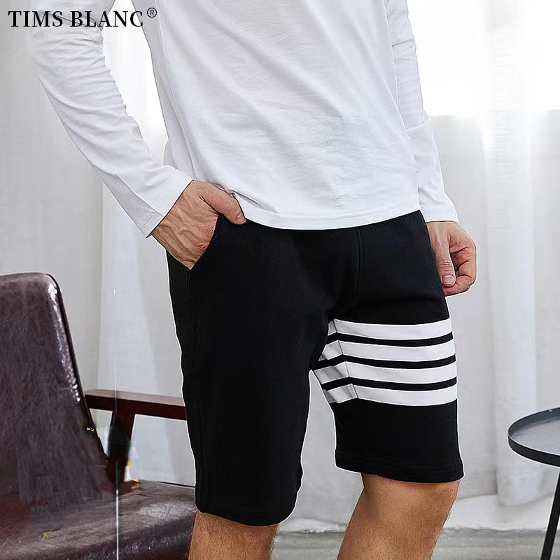 Tb Summer Pure Cotton Knitted Four-Stripe Shorts for Men and Women, Casual Classic Versatile Sports Shorts 2101