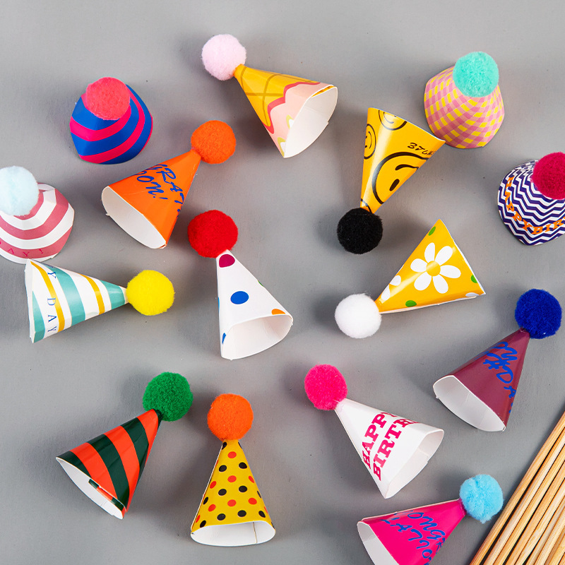 Ins Style Korean Retro Hat Cake Decoration Colorfulful Plaid Smiley Face Mini Fur Ball Small Hat Baking Plug-In Ins Style Korean Retro Hat Cake Decoration Colorfulful Plaid Smiley Face Mini Fur Ball Small Hat Baking Plug-In