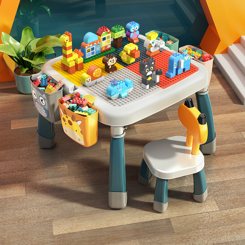 Large Kidsren's Building Block Table Large Particle Kidsren's Toy Baby Building Block Table Game Table Multi-Functional Table 1-3 Years Old