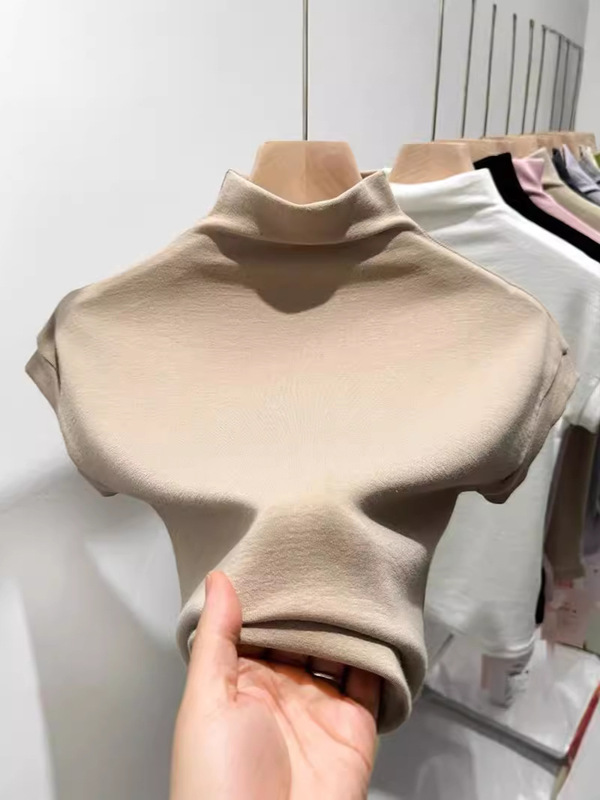 設計弾力底シャツ春秋半袖半高襟半袖底地デールモーダル修身tシャツ高襟|undefined