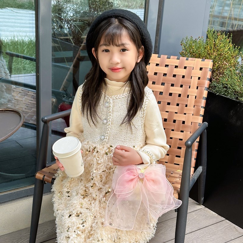 Bolsos de hombro de chicas de arco encantador, dulces bolsos de perlas de princesa, nuevos bolsos de mini cadena para niños