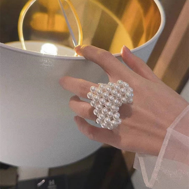 10g Weight Rings Classification 1 Piece Quantity Wholesale Jewelry Casual Simple Style Streetwear Heart Shape Bow Knot Imitation Pearl Fishing Line Beaded Stainless Steel Rings