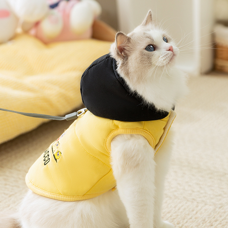 Otoño y invierno, gato, perro, pacha, chaleco de algodón con capuchón, perro, gato sin pelo, ropa de algodón cálida, ropa de gato, mascota