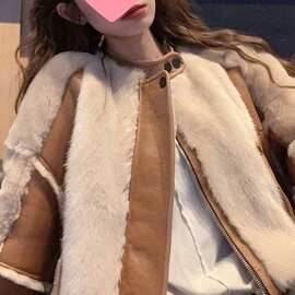 小香风复古感小众不撞款毛毛机车服外套皮毛加厚秋冬女新款