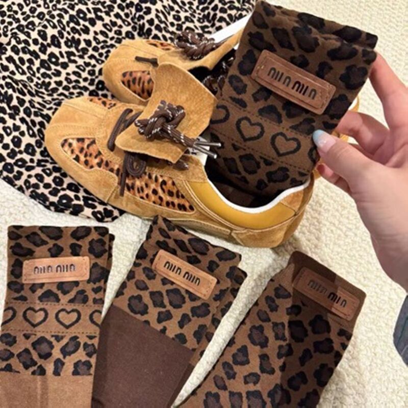 Autumn and Winter New Leopard Print brown Trendy Women's Mid-Size Stockings Maillard Color Korean Style Fashion All-Match Autumn and Winter New Leopard Print brown Trendy Women's Mid-Size Stockings Maillard Color Korean Style Fashion All-Match