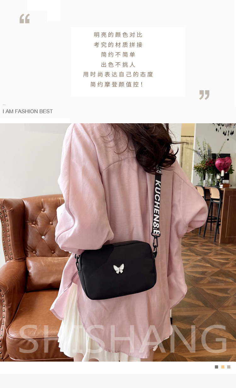 wholesale elegant butterfly simple small bag women's nylon cloth wide shoulder strap underarm bag casual shoulder solid color crossbody bag full figure