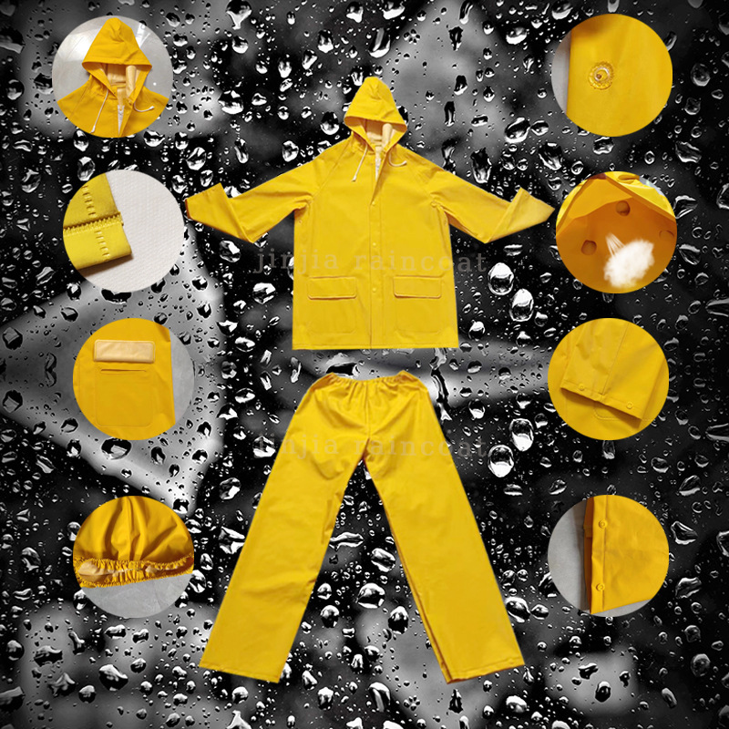 Raincoat with 3 Vents on the Back 0.3mm Single Patch Hooded Elastic Waist Raincoat Suit Customized Pvc Labor Protection Raincoat