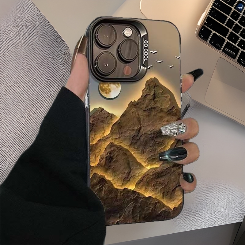 Funda para Teléfono Golden Mountains Compatible con Apple 17 Pro Max, iPhone 16/15, ins14, text 13, Funda Electrochapada