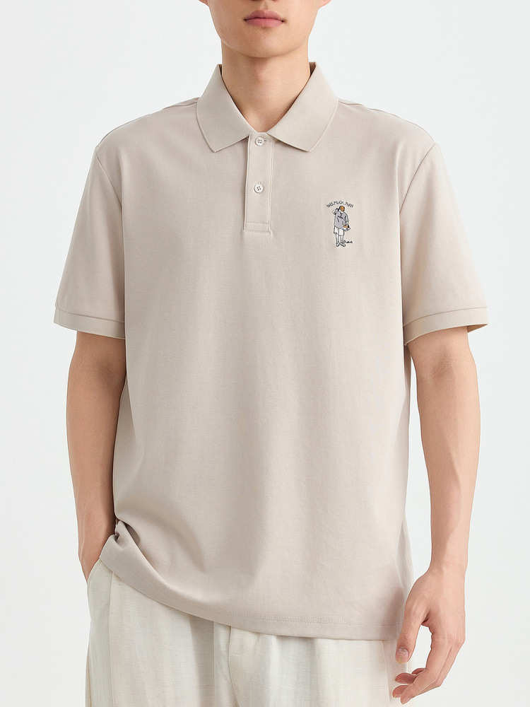 Áo polo nam cổ bẻ thêu họa tiết, tay ngắn, chất liệu cotton pha — đen chi tiết 4