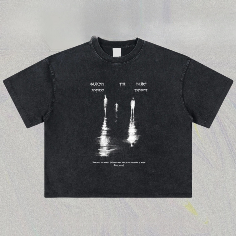 Cross-Border "Reflective Portrait" Digital White Ink Direct Printing 260g Pure Cotton Vintage-Style Boxy Loose Short-Sleeve T-Shirt Cross-Border "Reflective Portrait" Digital White Ink Direct Printing 260g Pure Cotton Vintage-Style Boxy Loose Short-Sleeve T-Shirt
