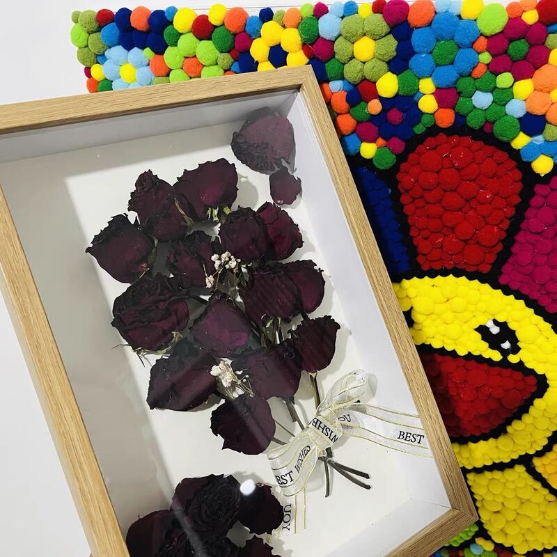 Creative DIY Handmade Specimen Dried Flower Display Photo Frame Creative Wooden Hollow Frame Ornaments Hanging Wall Luminous Light Strip