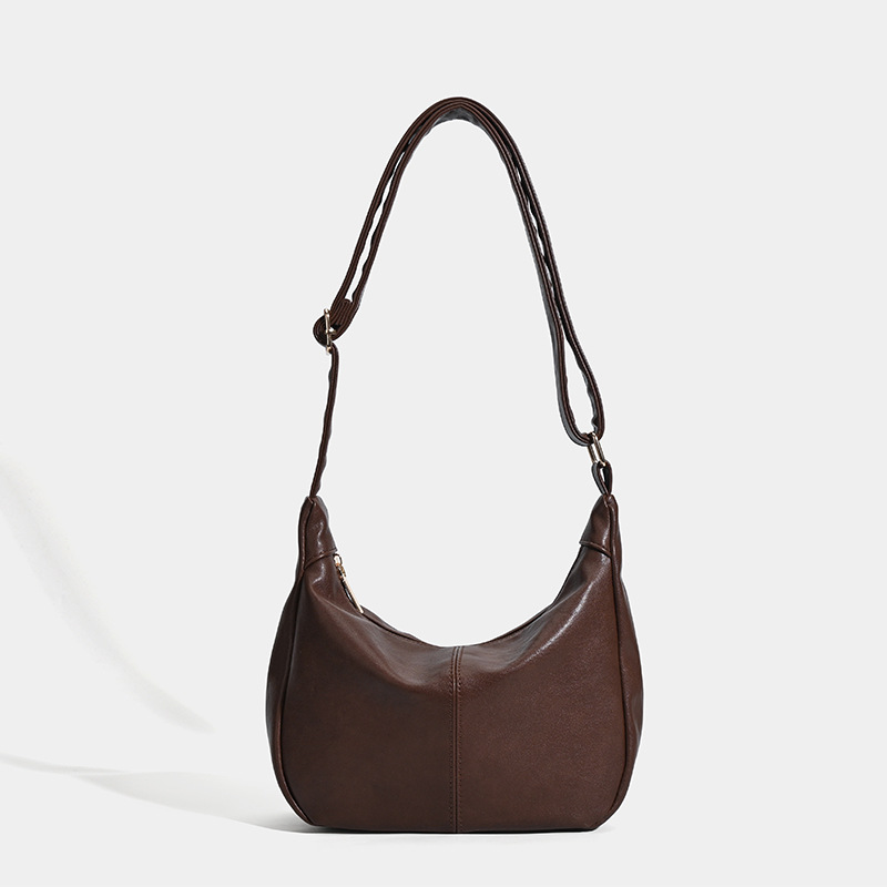 Retro Lazy Style Versatile Women's Underarm Handbag - Trendy Maillard Soft Leather Large Capacity Shoulder Bag - Thumbnail 8