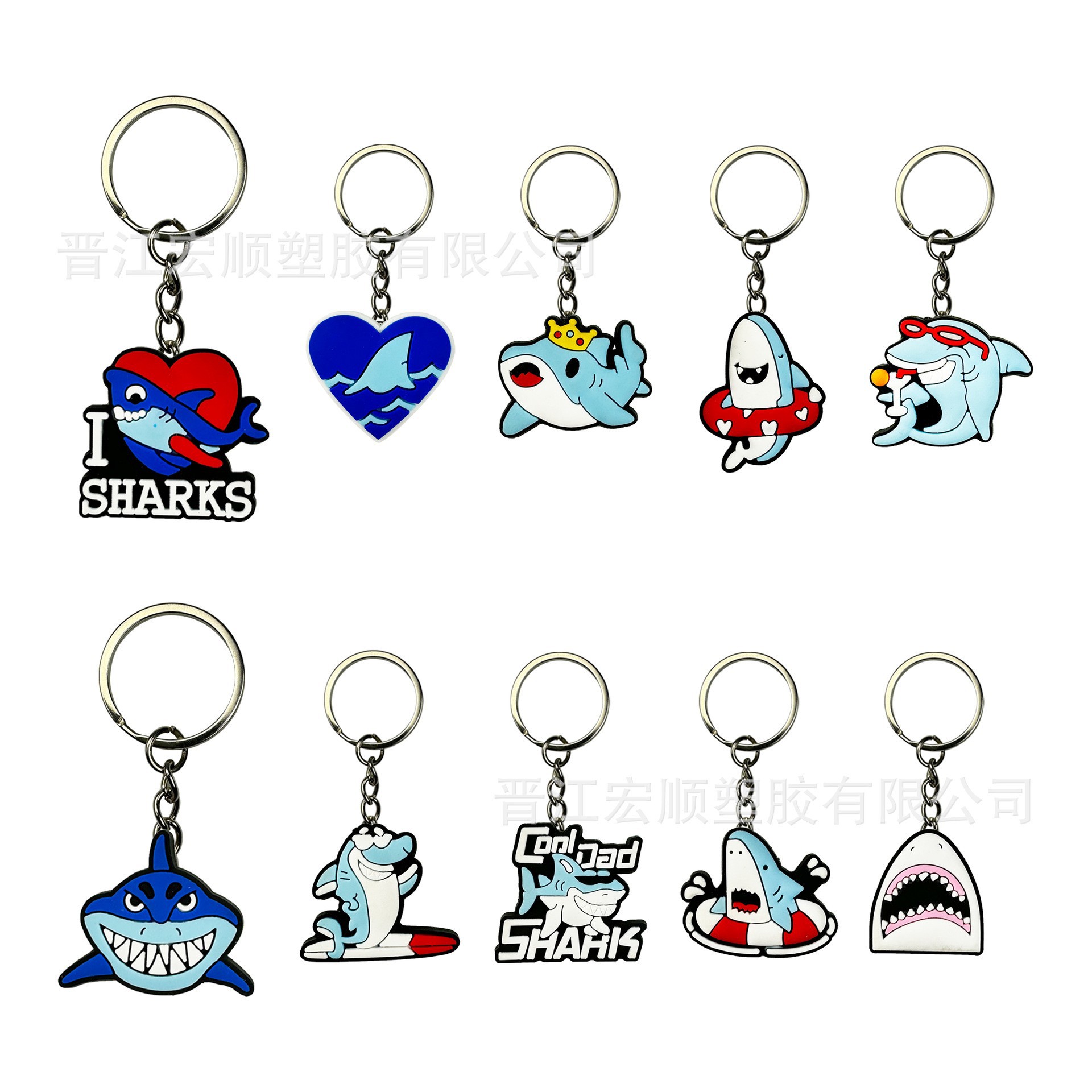 Fábrica directa de dibujos animados tiburón llavero de PVC goteo parche de alta calidad accesorios llavero colgante DIY gratis