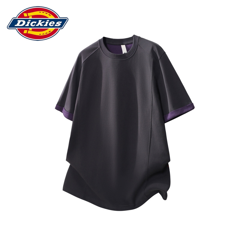 Dickies Special Edition Japanese-Style Heavyweight Short-Sleeve T-Shirt for Men, Summer Solid Color Loose Fit Five-Quarter Sleeve Tee, Versatile