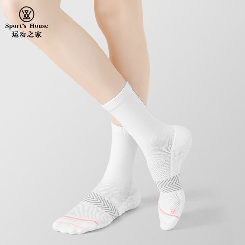 Sport's House Women's Mid-Tube Spring and Summer New Reflective Strip Running Socks Towel-soled Sports Socks