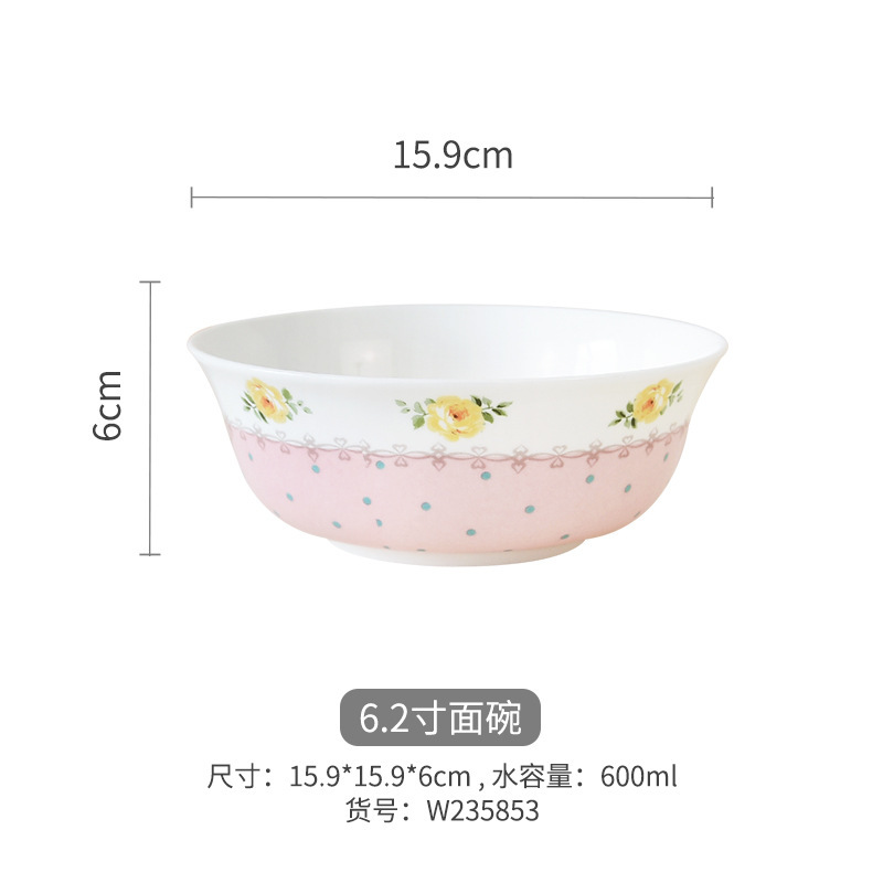 Juego de vajilla de porcelana de hueso de alto valor floral romántico, plato, cuchara, boda, nuevo hogar, vajilla de cerámica, tazón de sopa para el hogar image 12