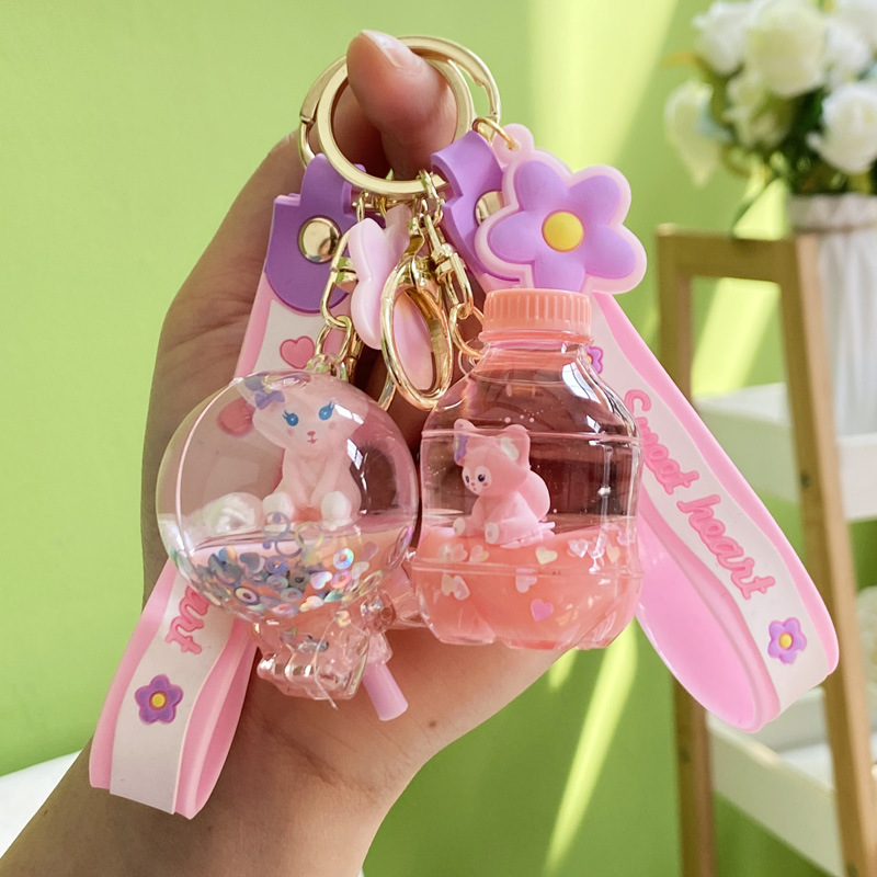 Internet Celebrity Ins Oil Pink Lingna Beier Floating Bottle Keychain Small Fresh Exquisite Pendant Love