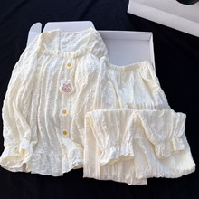 睡衣女春季新款长袖云朵棉卡通少女甜美方领云朵棉带胸垫直播套装