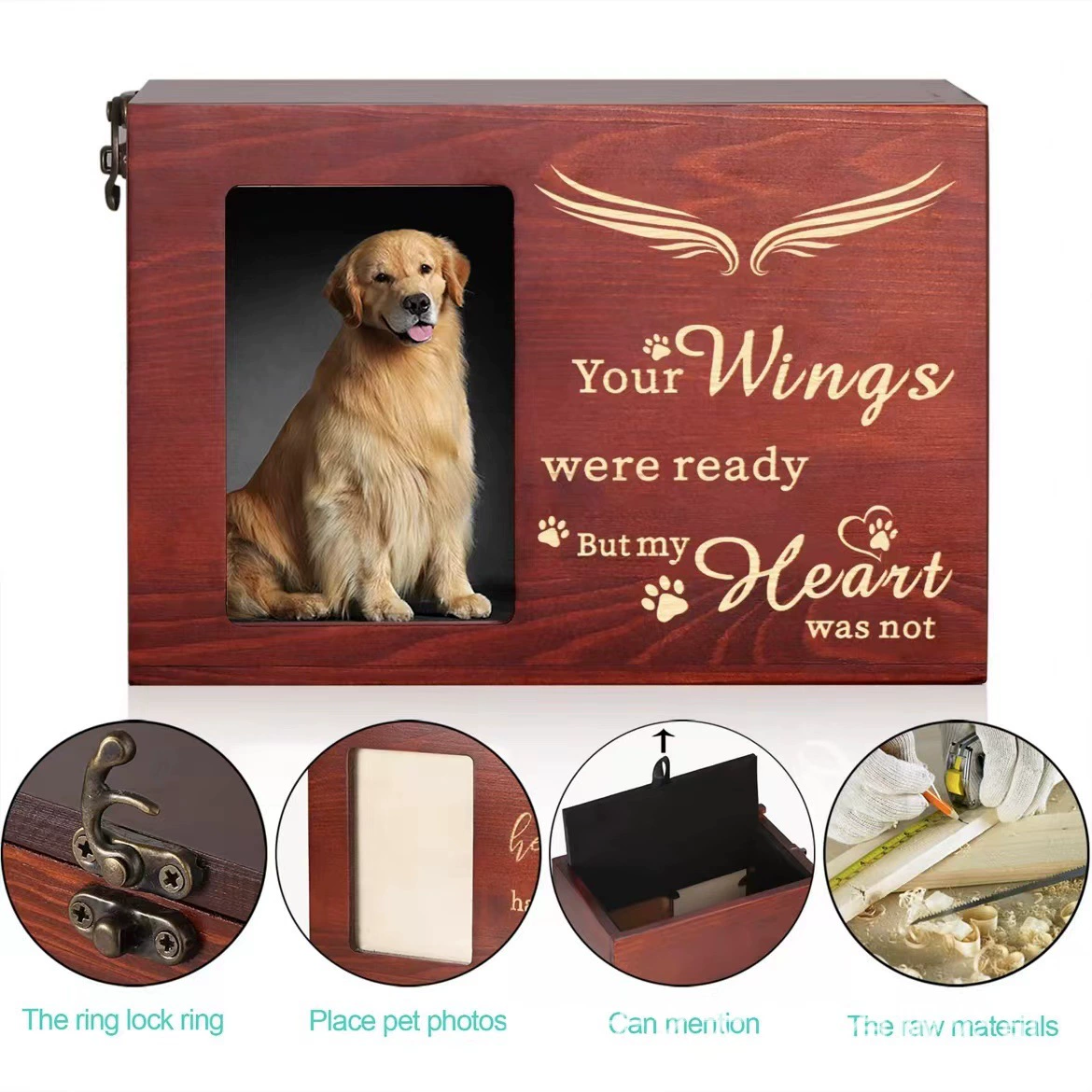 Ретро деревянный гроб для домашних животных Кошка и собака пепел коробка с фоторамкой