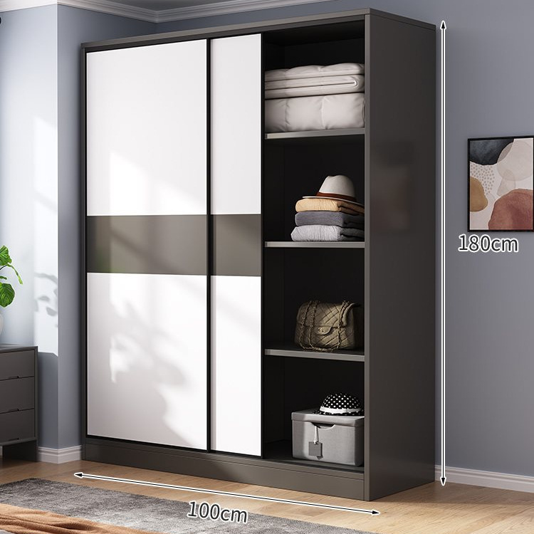 2도어 [블랙앤그레이] 100cm 길이의 옷장이 업그레이드되어 두꺼워졌습니다.