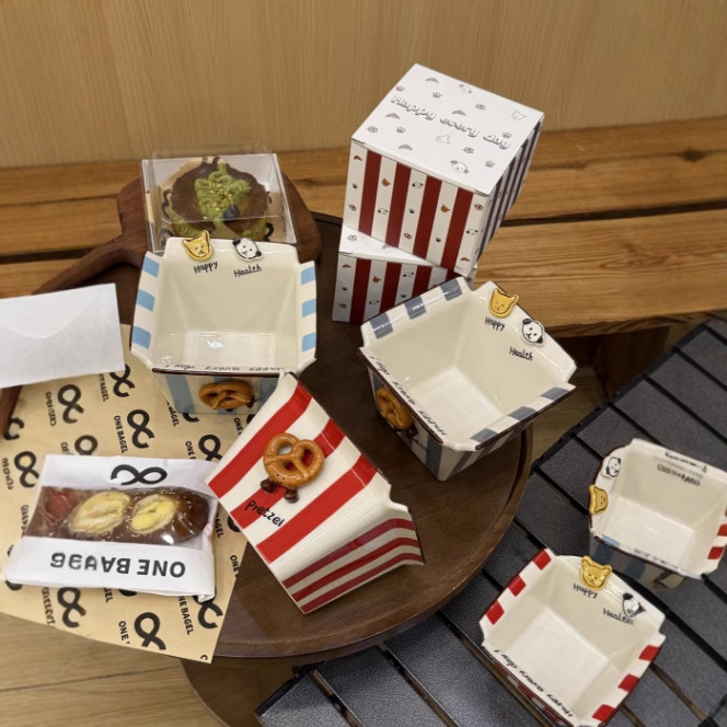 新しいinsシンプルで見栄えの良いボタン子犬スクエアフライドポテトボウルドラマフルーツスナックボウルサラダインスタントラーメンボウル|undefined