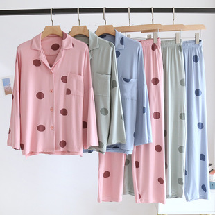 New Women's Spring and Autumn Printed Modal Lapel Trousers Long Sleeve Home Clothes Pajamas Comfortable Breathable Suit