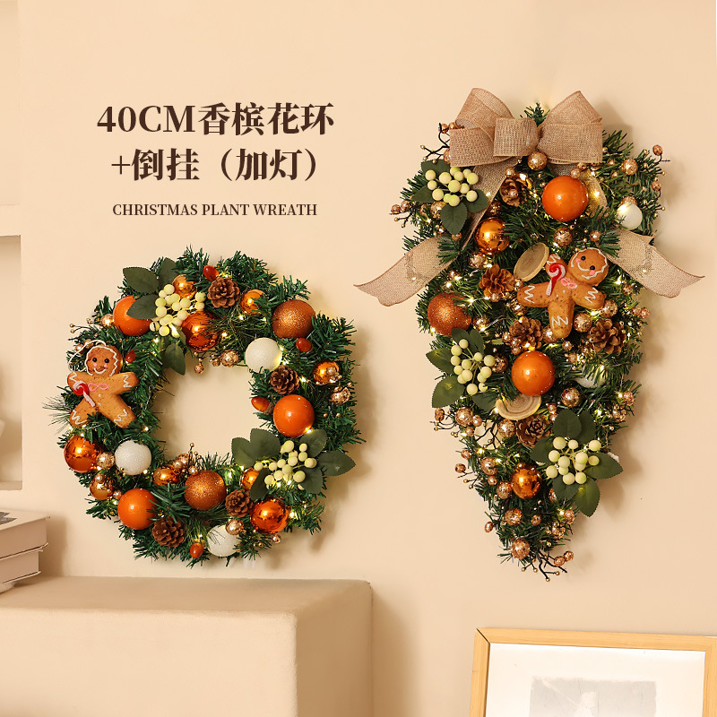 Venta caliente transfronteriza decoración navideña guirnalda de 40cm al revés escaparate del hotel escena del centro comercial colgante de la puerta colgante de la pared diseño