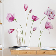 外貿浪漫水彩花朵兒童臥室玄關家居裝飾牆貼背景布置貼紙自粘批發