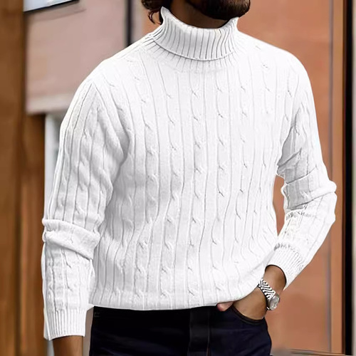 Cross-border autumn and winter foreign trade men's sweater European and American casual retro twisted knit high collar men's knit base yarn sweater