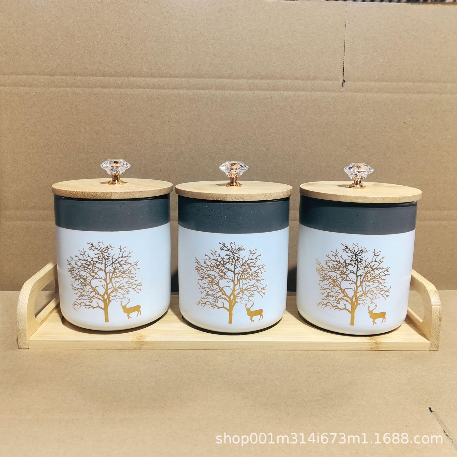 Cocina doméstica de cerámica tanque de almacenamiento de gran capacidad tanque de almacenamiento de granos de café té de dulces set de tres piezas