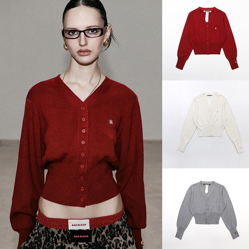 Korean Badblood Bcac Series American Sexy Sweater Knitted Cardigan Women's Slim V Neck Sweater Top Trendy