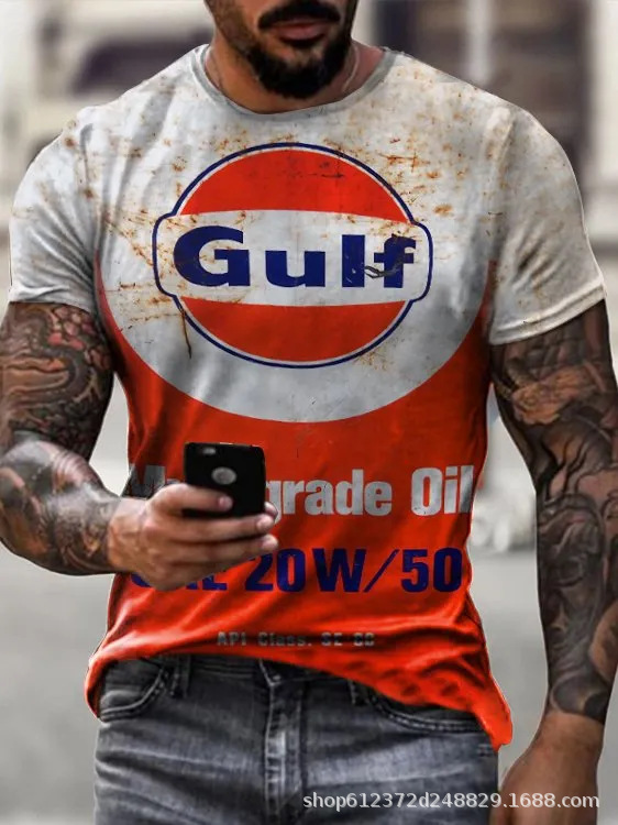 Cross-border Amazon hombres camisa de cuello redondo retro manga corta estilo europeo y americano impreso N ° 66 carretera carta camiseta