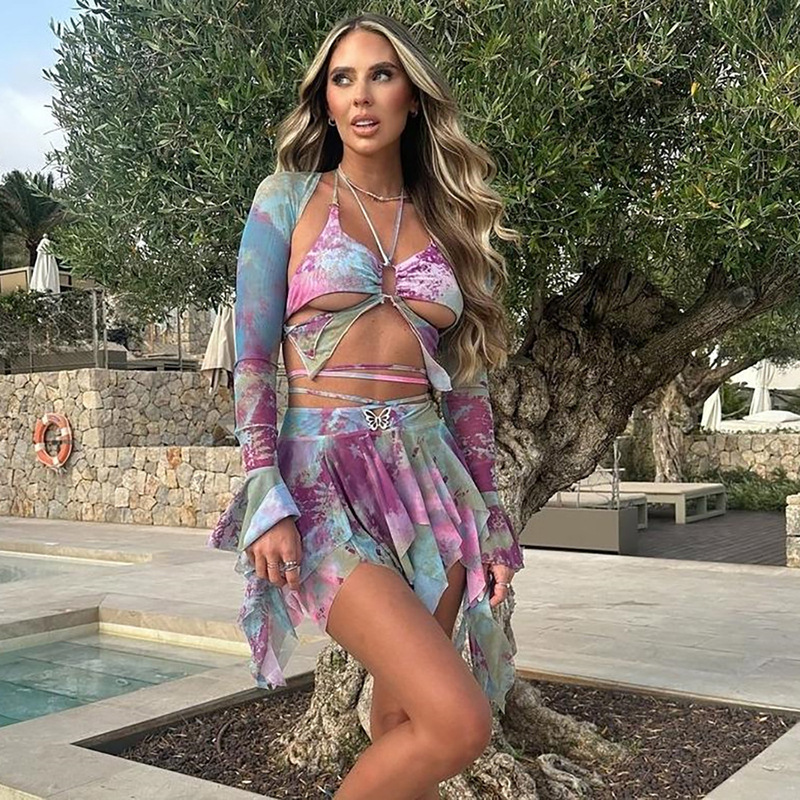 Modisches Damen Shorts Set Mit Schmetterlingsdruck Und Glockenärmeln_voghion.com