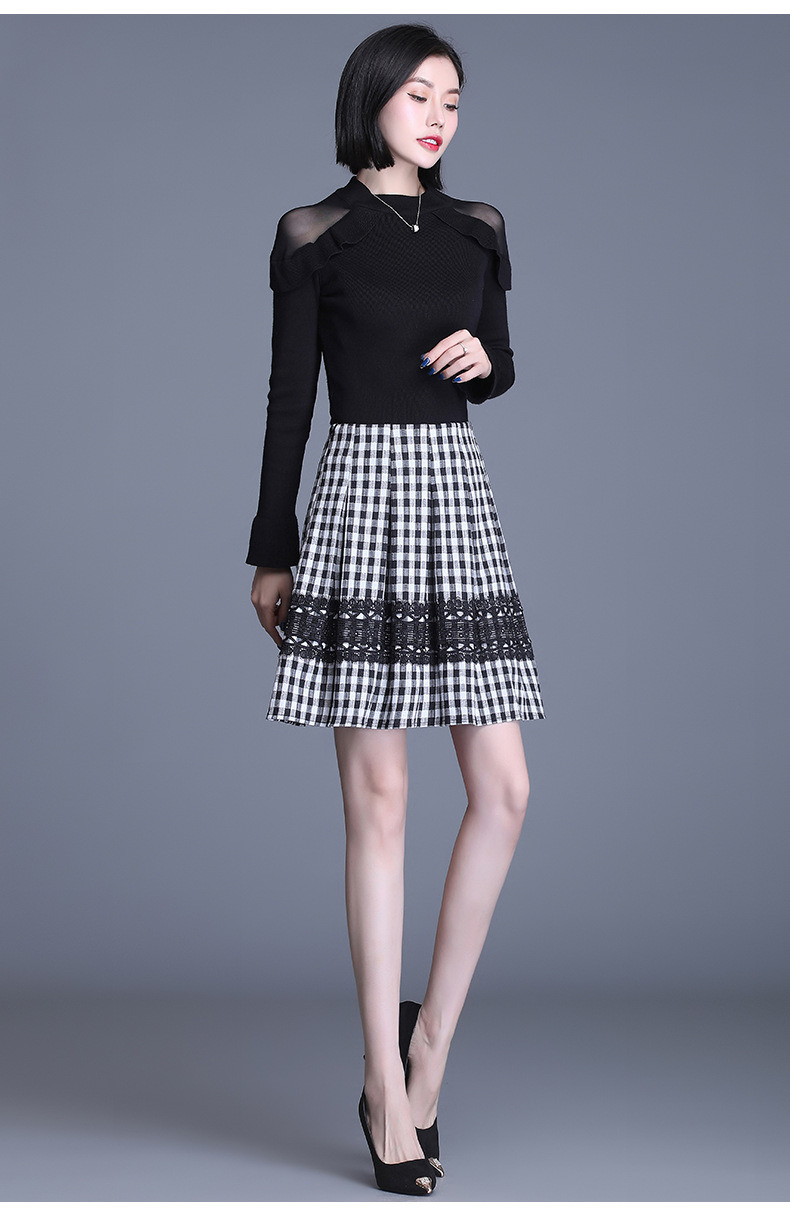 A-line pleated plaid skirt NSYZ34419