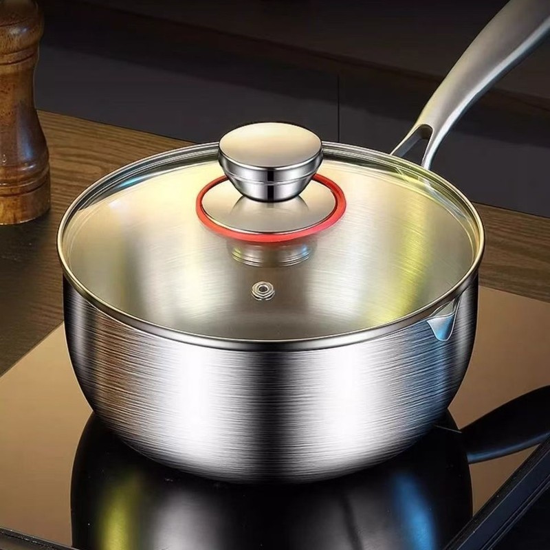 厚みのある食品グレードの 316L ステンレス鋼のミルクポット、フードサプリメント、ノンスティックスノーフラットポット、コーティングされていない一人用インスタントラーメンポット|undefined