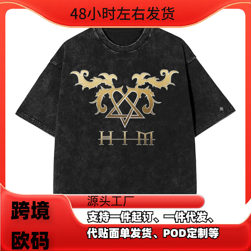 男士T恤Ville Valo Arch Him Band水洗T恤时髦酷骷髅夏季T恤复古