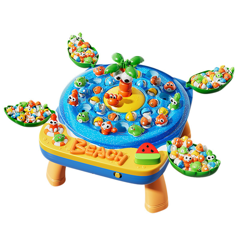 Juguetes de mesa de pesca eléctrica magnética transfronteriza para niños con mesa de juego de música giratoria y juego de juguetes interactivos