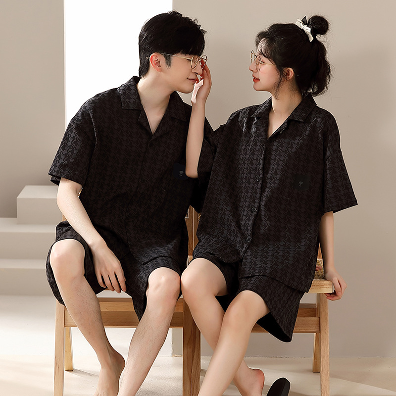 2023 nueva pareja de verano pijamas de manga corta pantalones cortos coreano casual Plaid color sólido desgaste del hogar traje de las mujeres