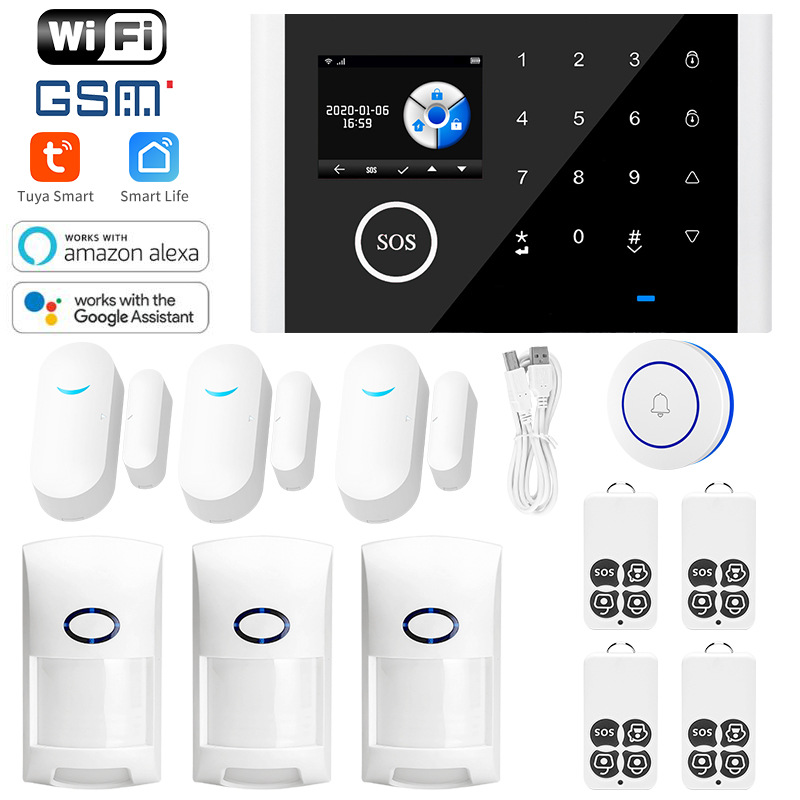 源厂wifi防盗报警主机电话短信家用防盗报警系统液晶触摸屏报警器