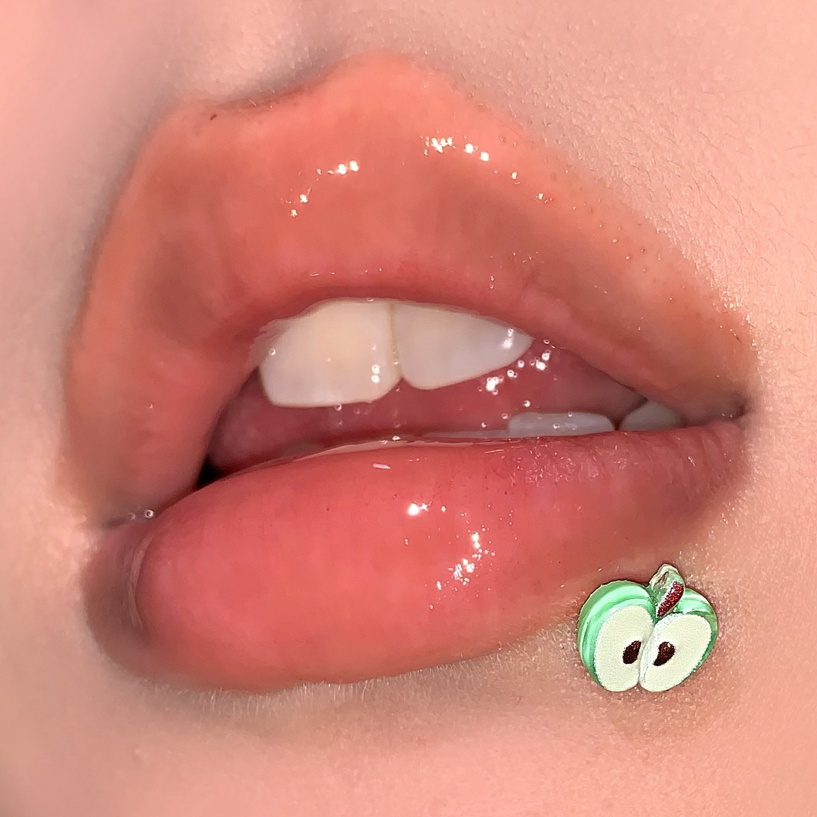 Labret stud lip piercing jewelry styling detail
