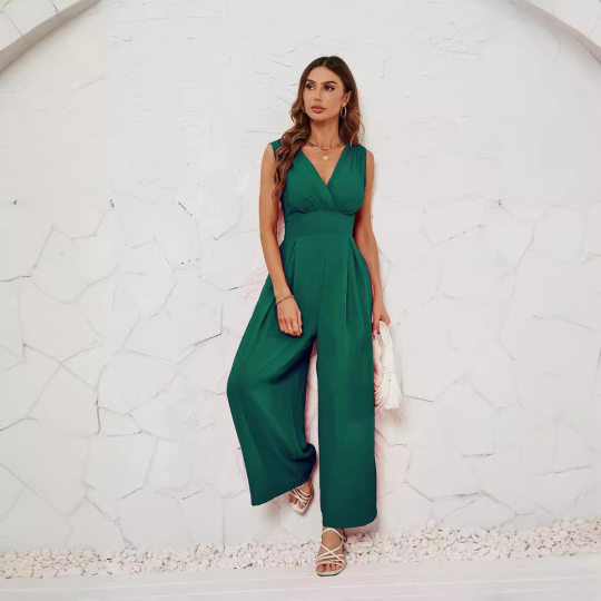 Independent photography women's clothing Amazon 2024 European and American summer commuter sleeveless fashion waist sleeveless jumpsuit women