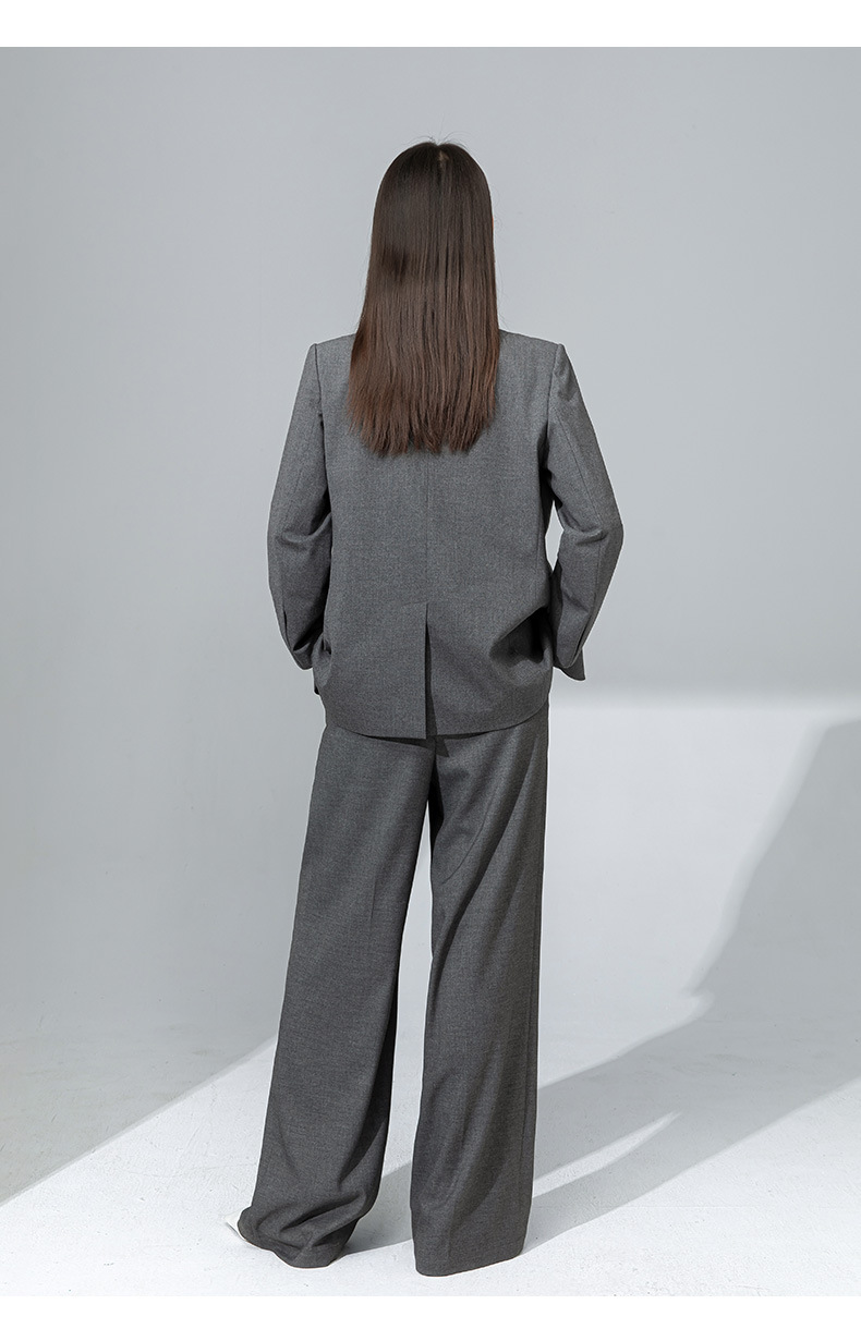 Áo blazer nữ cổ V len TR cao cấp dáng suông công sở — Quần màu xám 73144113 chi tiết 21