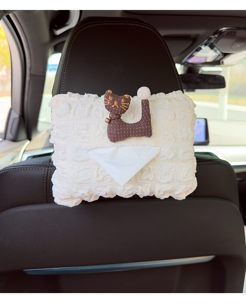 Car-Mounted Tissue Box Hanging Style Creative Cute Bell Cat Simple Armrest Box Car Tissue Box Hanging Bag Decoration for Women