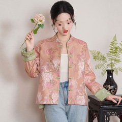 新中式女装外套高端改良唐装盘扣外搭秋冬中国风重工提花开衫上衣
