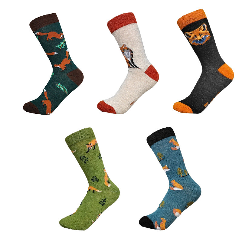Cross-border selling Amazon cute cartoon socks ladies personality illustration socks fox series socks manufacturers wholesale