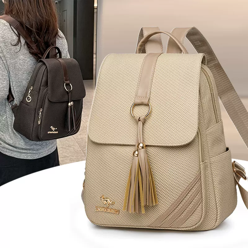 新款女士背包户外旅行大容量双肩包时尚简约通勤PU质感中年妈妈包